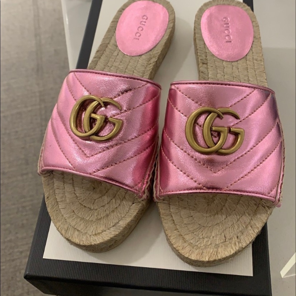 💞GUCCI metallic espadrille slides $590 - Picture 4 of 8